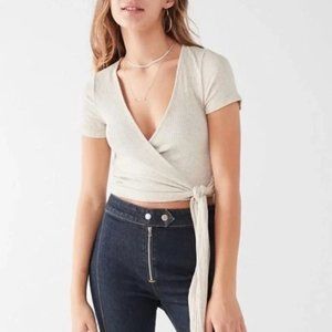 Project Social T - ribbed | beige | wrap tie cropped t-shirt